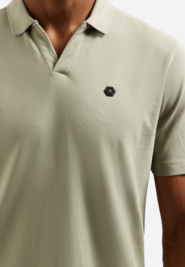 No Excess Basic V Neck Polo Shirt in Taupe | Buster McGee