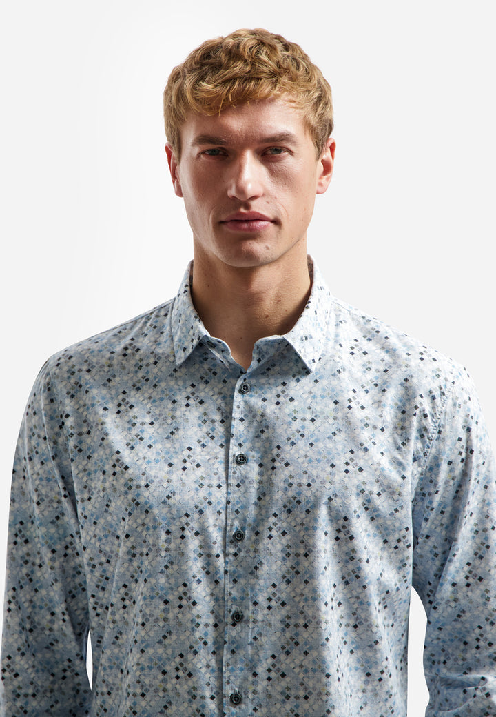No Excess Allover Micro Printed Shirt in Blue | Buster McGee