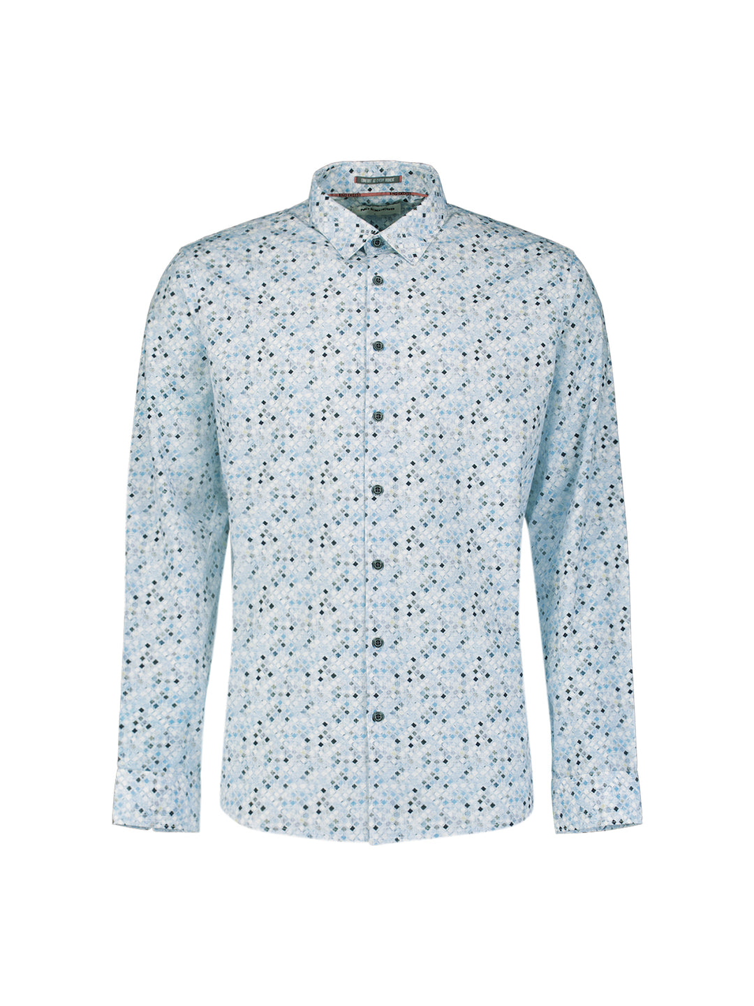 No Excess Allover Micro Printed Longsleeve Shirt in Blue