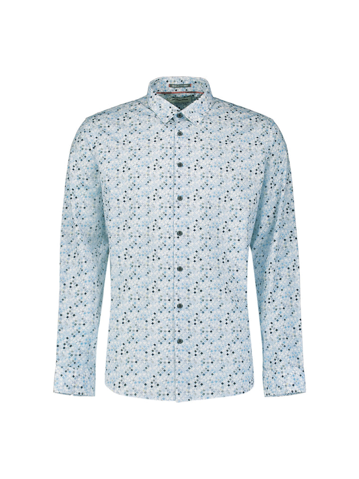 No Excess Allover Micro Printed Longsleeve Shirt in Blue