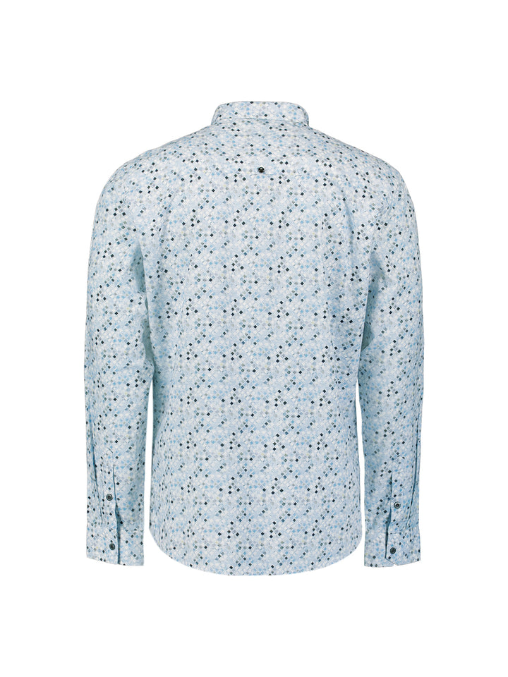 No Excess Allover Micro Printed Longsleeve Shirt in Blue