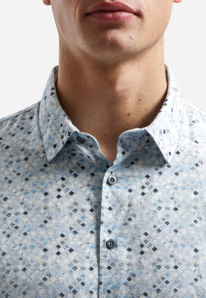 No Excess Allover Micro Printed Shirt in Blue | Buster McGee