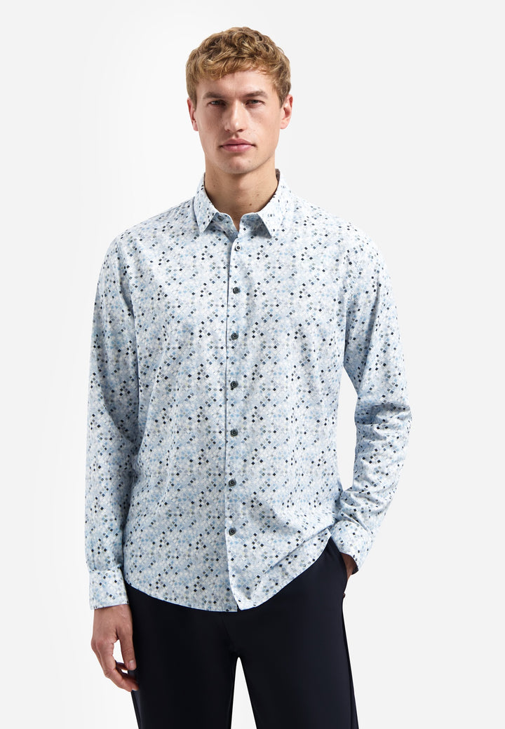 No Excess Allover Micro Printed Shirt in Blue | Buster McGee