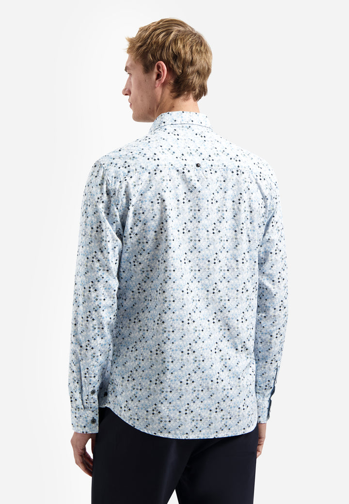 No Excess Allover Micro Printed Longsleeve Shirt in Blue