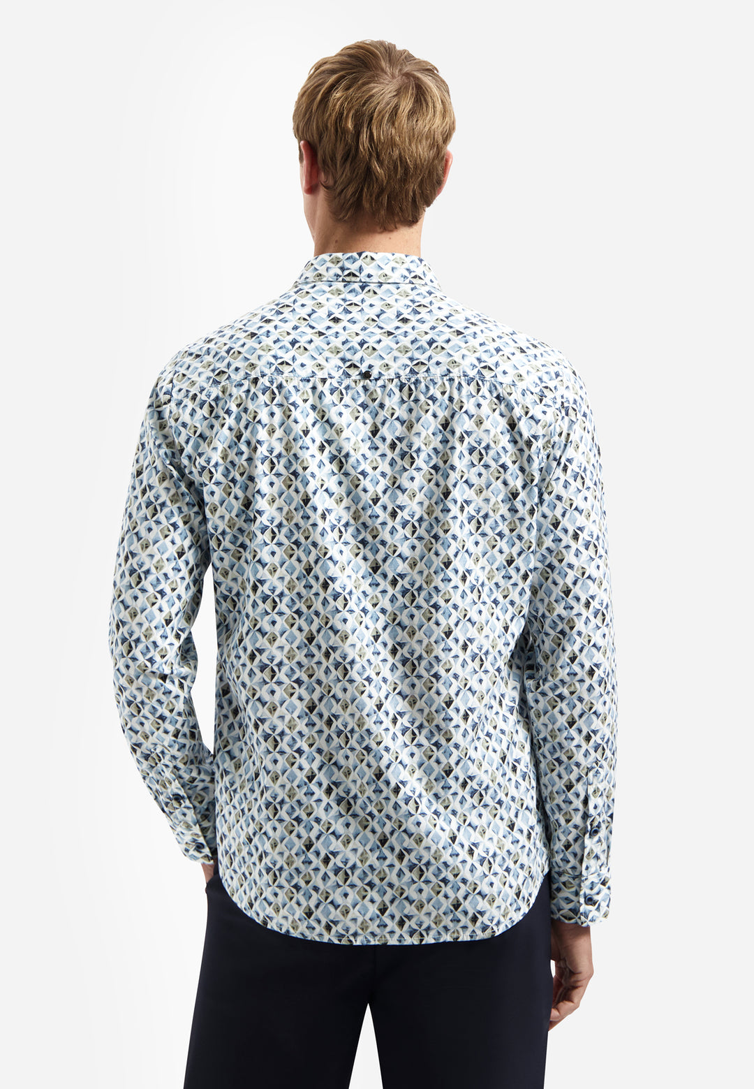 No Excess Allover Diamond Print Longsleeve Shirt Blue | Buster McGee