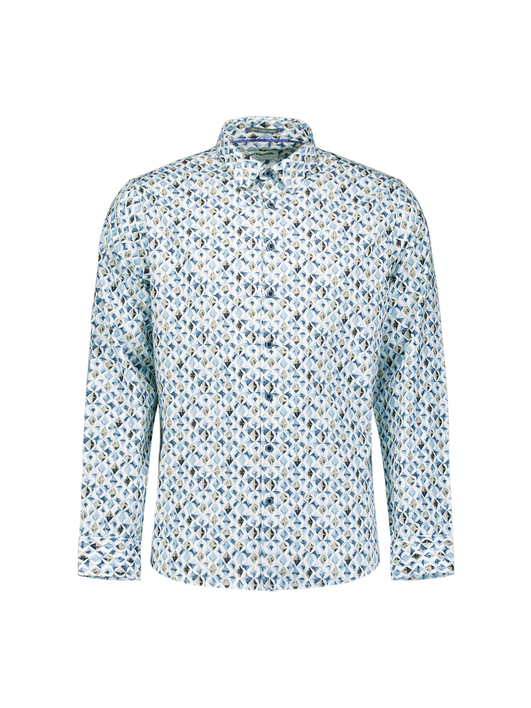 No Excess Allover Diamond Print Longsleeve Shirt Blue | Buster McGee