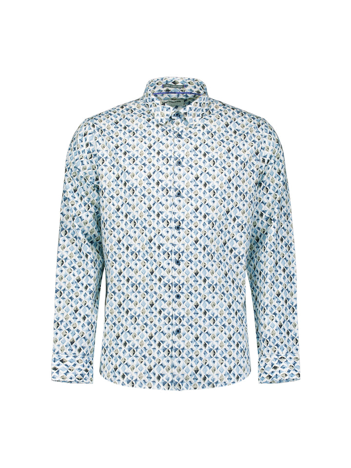 No Excess Allover Diamond Print Longsleeve Shirt Blue | Buster McGee