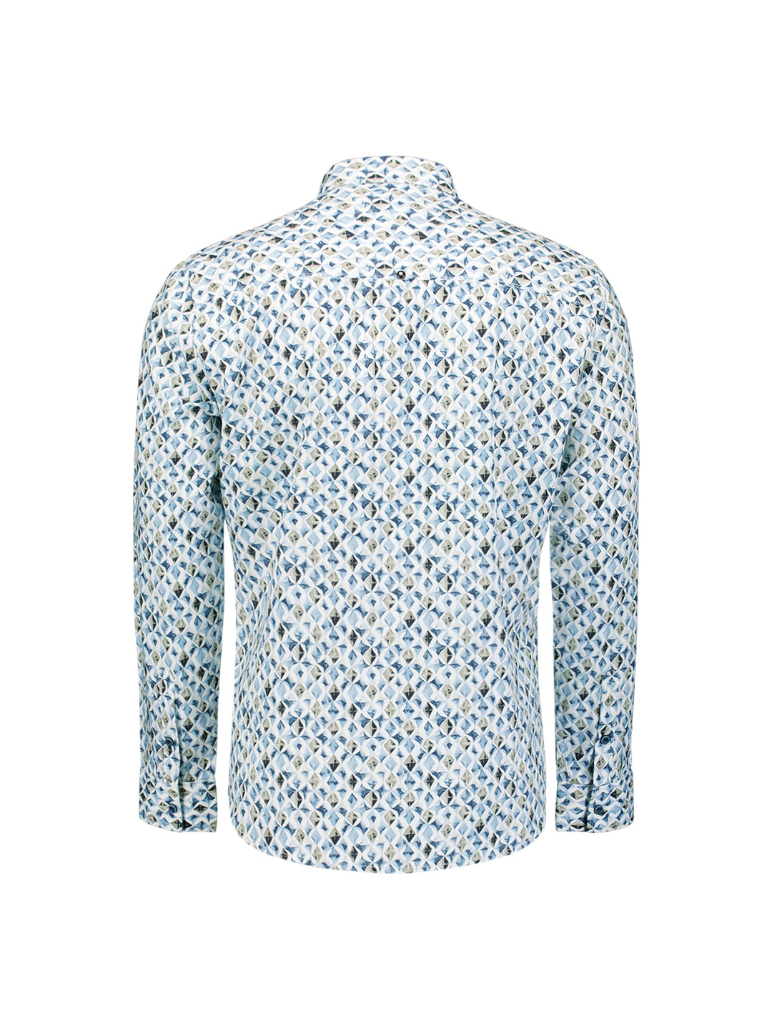 No Excess Allover Diamond Print Longsleeve Shirt in Blue