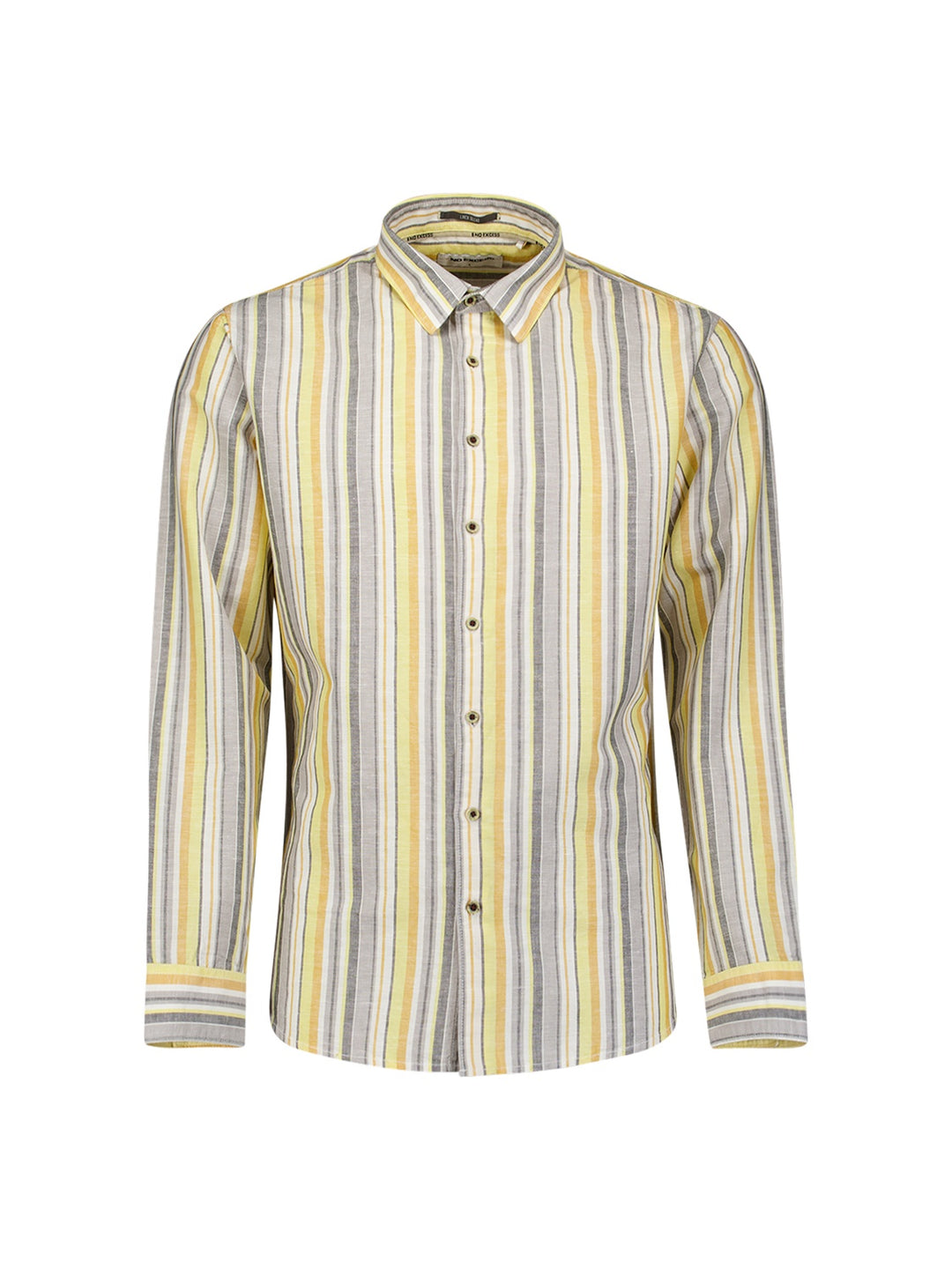 No Excess Yarn-Dyed Striped Linen Blend Shirt in Yellow | Buster McGee