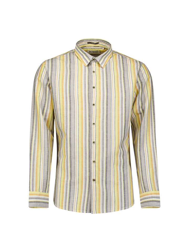 No Excess Yarn-Dyed Striped Linen Blend Shirt in Yellow | Buster McGee