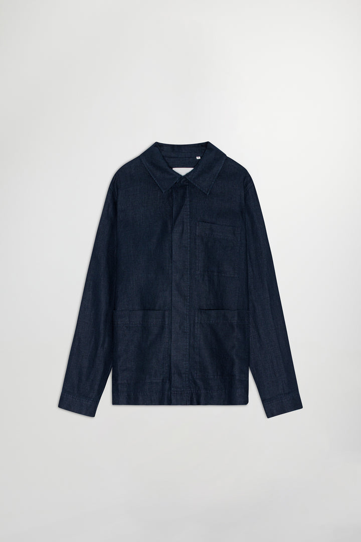 NN07 Olav 1454 Linen Overshirt in Navy Blue | Buster McGee