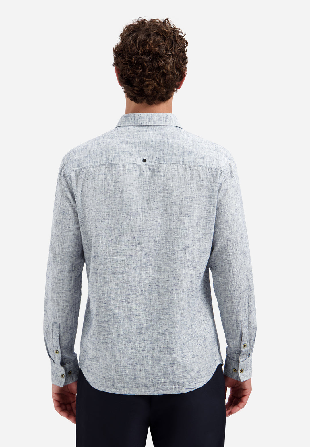 No Excess Linen-Blend 2 Tone Shirt in Indigo Blue