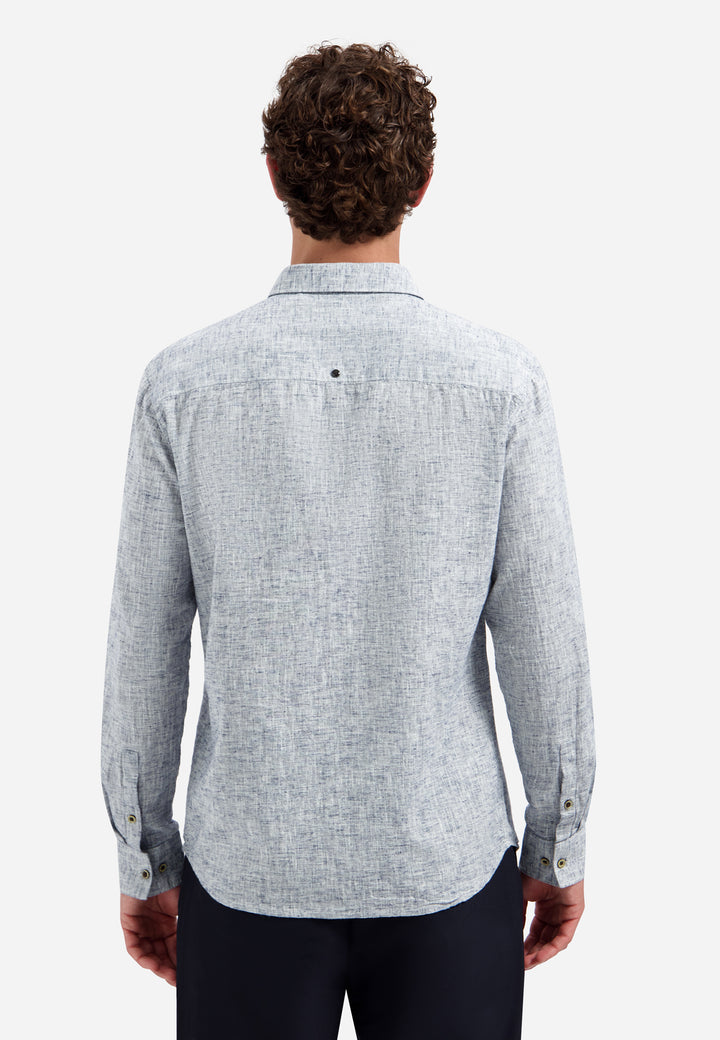 No Excess Linen-Blend 2 Tone Shirt in Indigo Blue