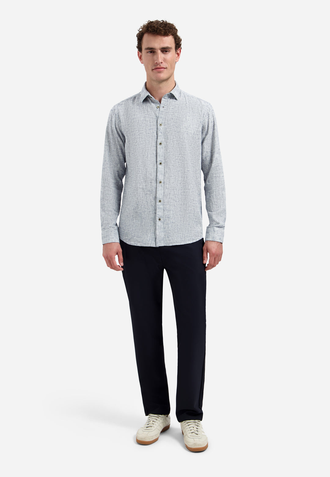 No Excess Linen-Blend 2 Tone Shirt in Indigo Blue | Buster McGee