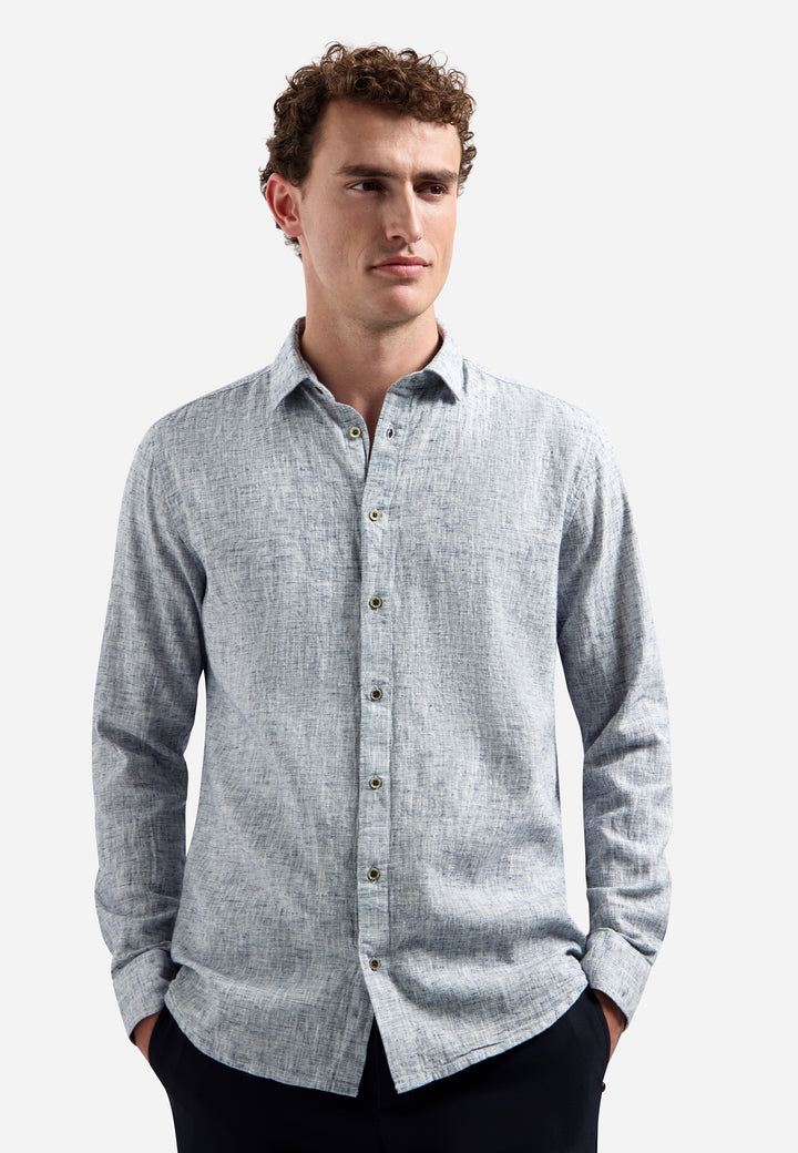 No Excess Linen-Blend 2 Tone Shirt in Indigo Blue | Buster McGee