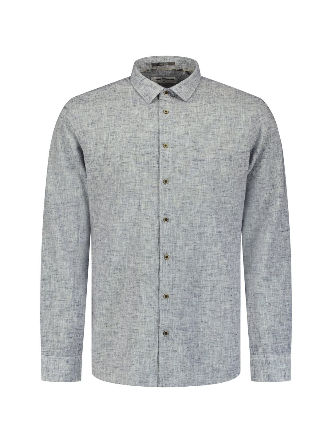 No Excess Linen-Blend 2 Tone Shirt in Indigo Blue