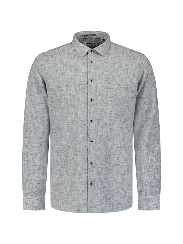 No Excess Linen-Blend 2 Tone Shirt in Indigo Blue