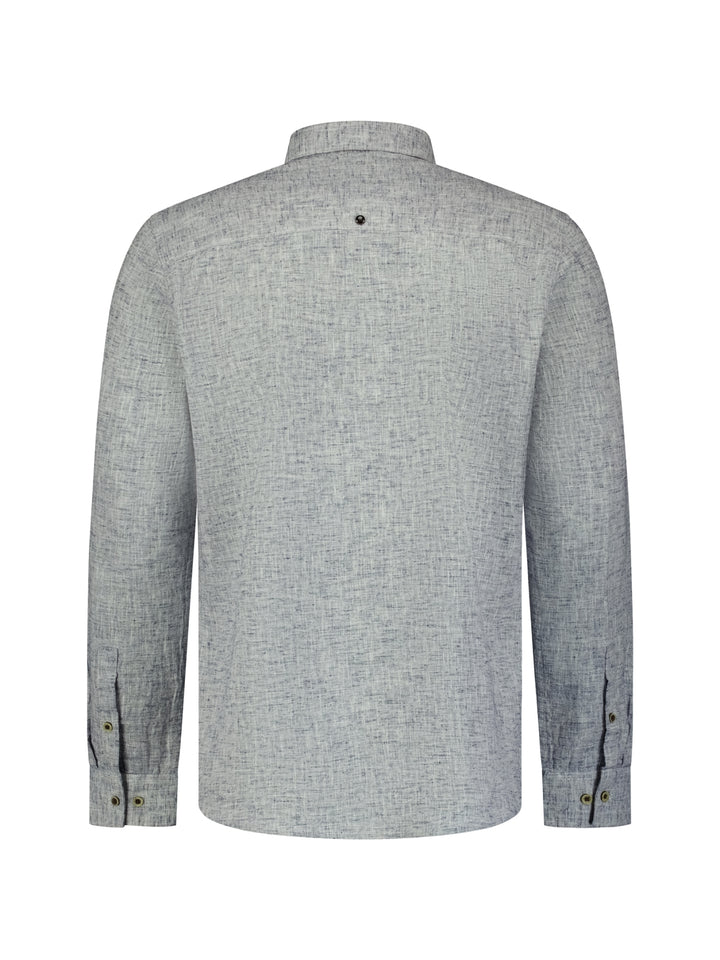 No Excess Linen-Blend 2 Tone Shirt in Indigo Blue