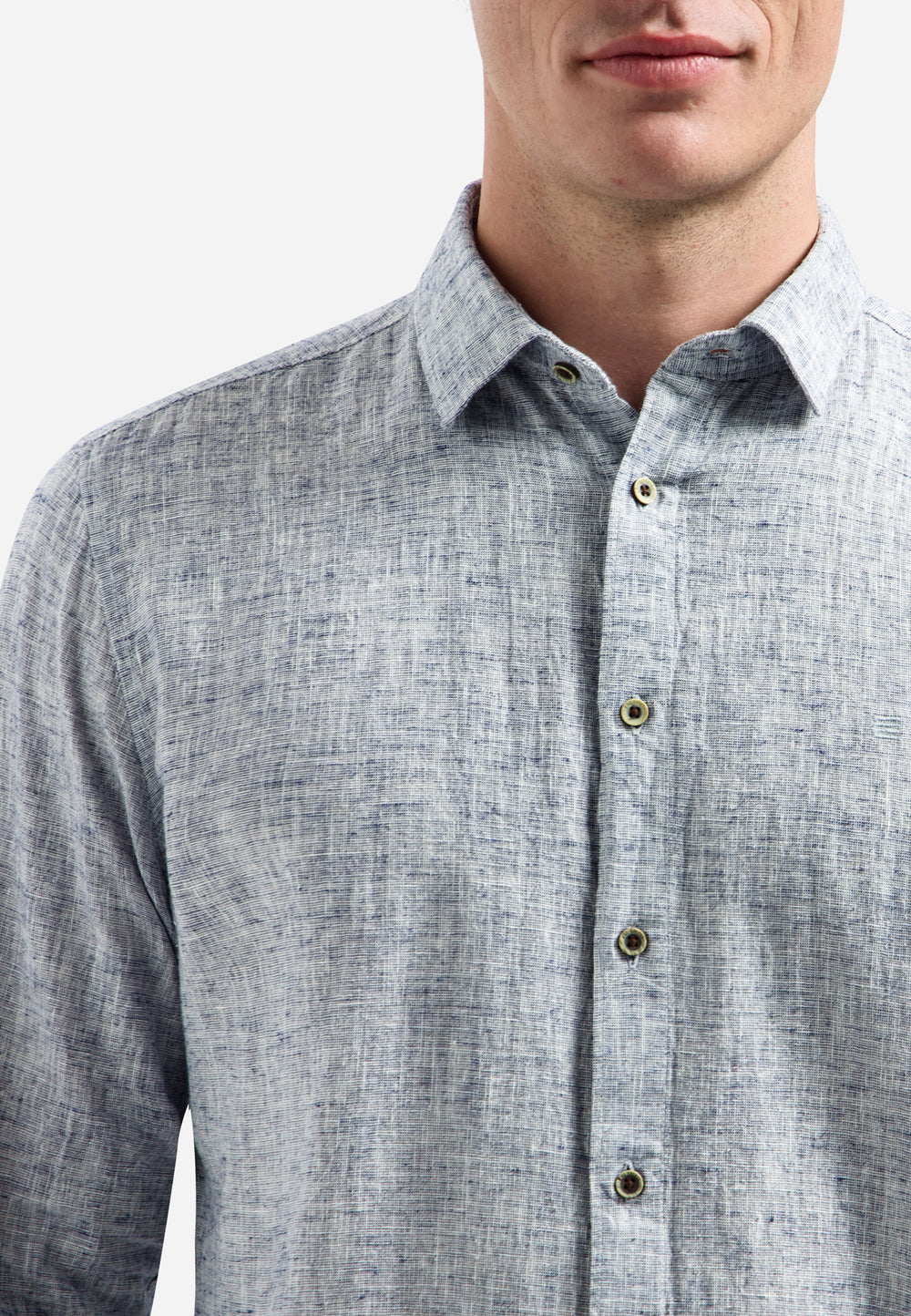 No Excess Linen-Blend 2 Tone Shirt in Indigo Blue | Buster McGee