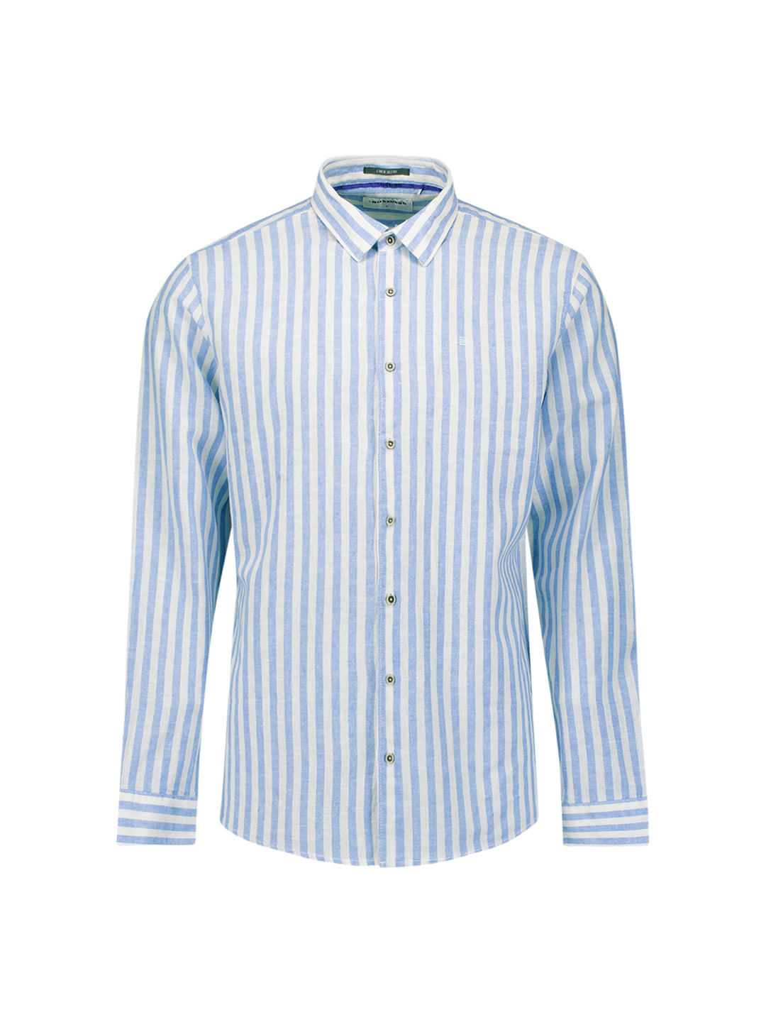 No Excess Linen-Blend Vertical Big Stripe Shirt in Blue | Buster McGee