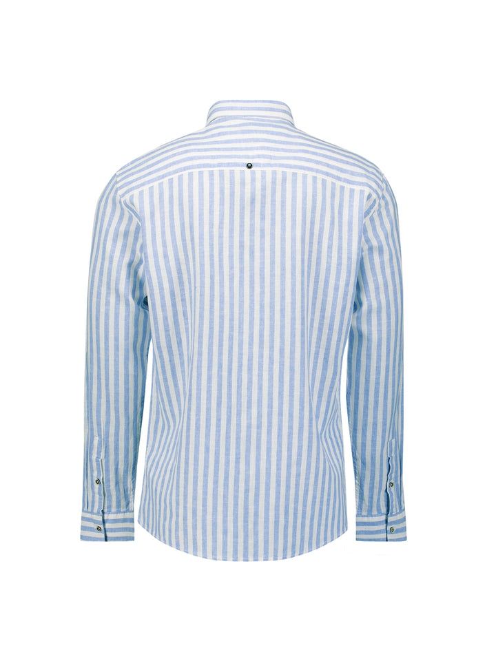 No Excess Linen-Blend Vertical Big Stripe Shirt in Blue