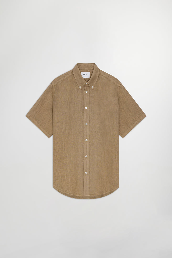 NN07 Arne SS NO PKT 5706 Linen Shirt in Greige | Buster McGee