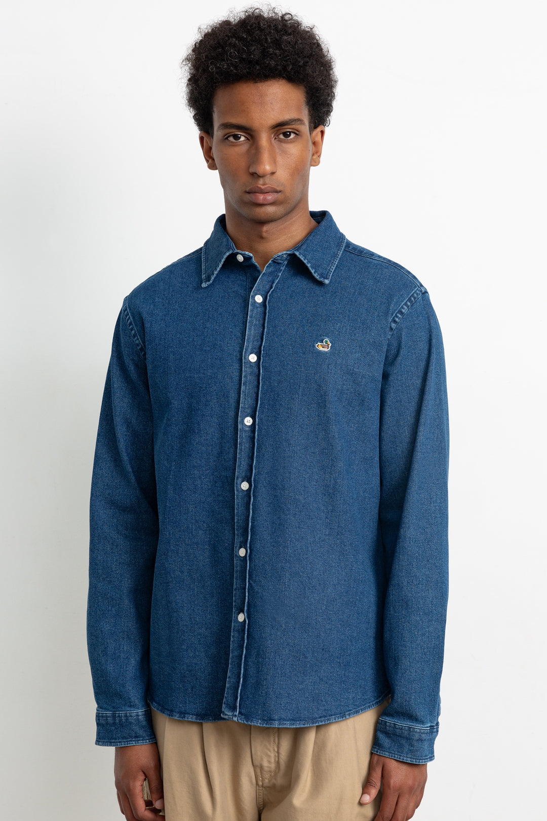 Edmmond Duck Denim Shirt in Plain Stone Wash | Buster McGee
