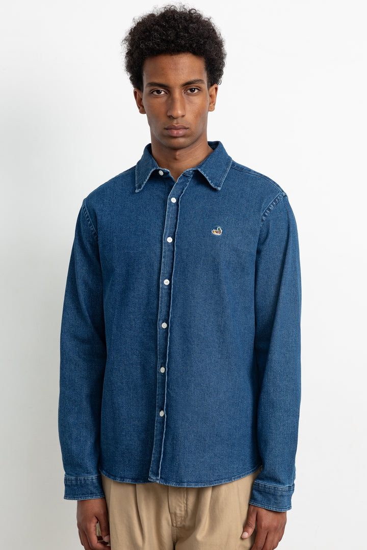 Edmmond Duck Denim Shirt in Plain Stone Wash | Buster McGee