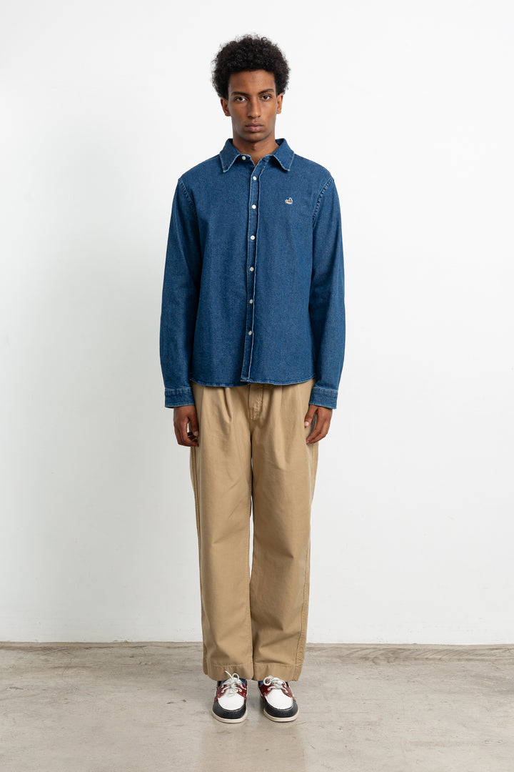 Edmmond Duck Denim Shirt in Plain Stone Wash | Buster McGee