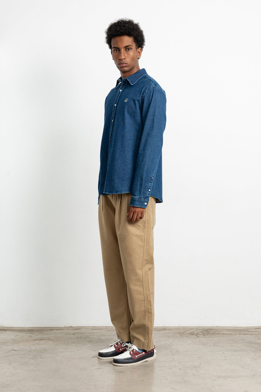 Edmmond Duck Denim Shirt in Plain Stone Wash