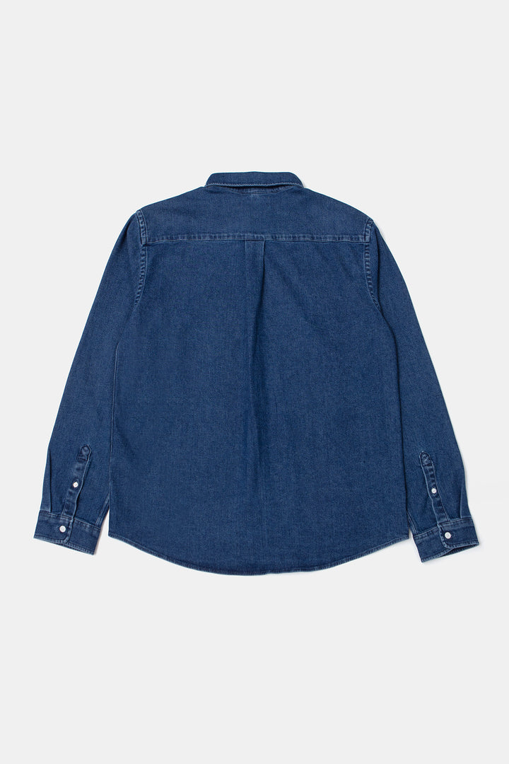 Edmmond Duck Denim Shirt in Plain Stone Wash