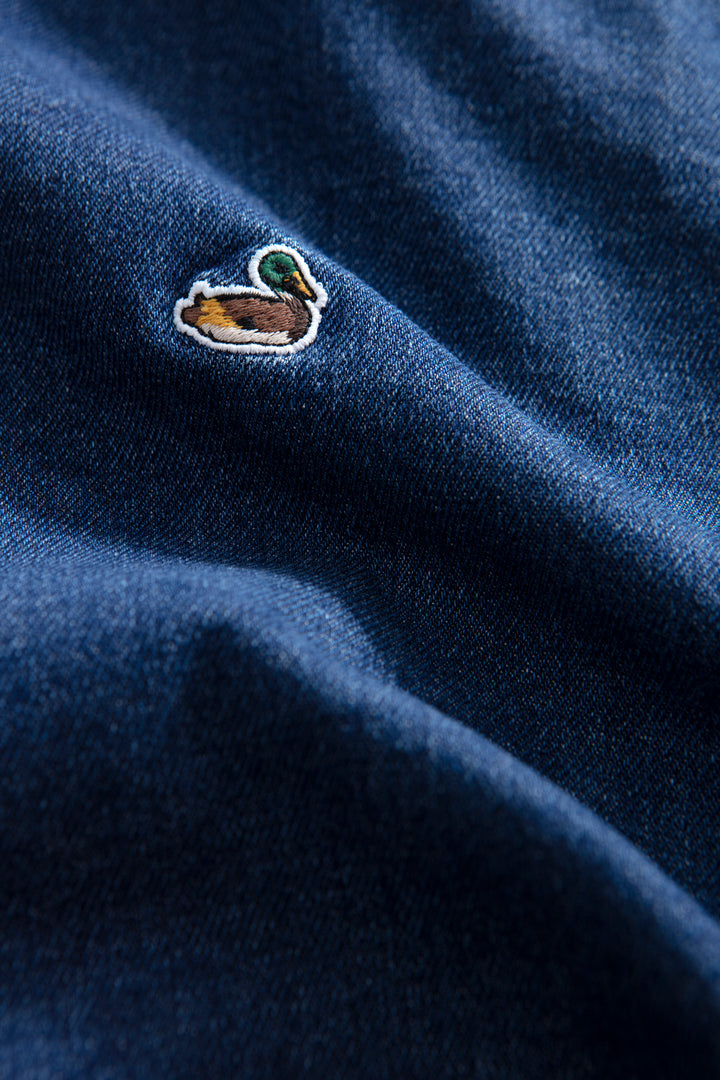 Edmmond Duck Denim Shirt in Plain Stone Wash