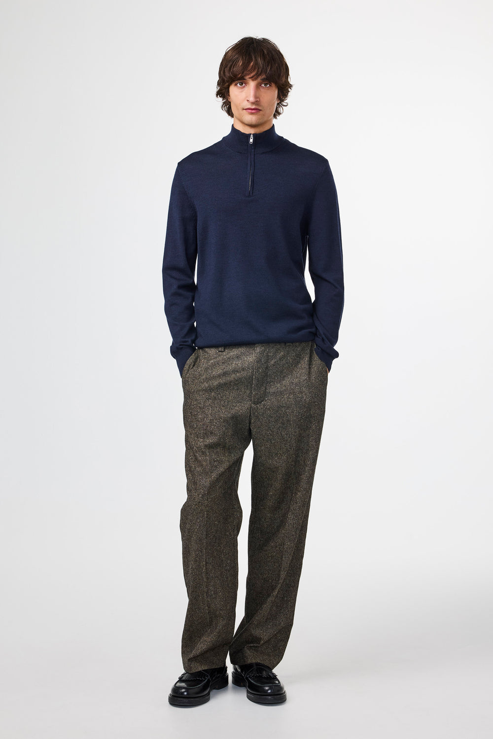 NN07 Sergio 6605 Zip Mock Sweater in Navy Multi | Buster McGee