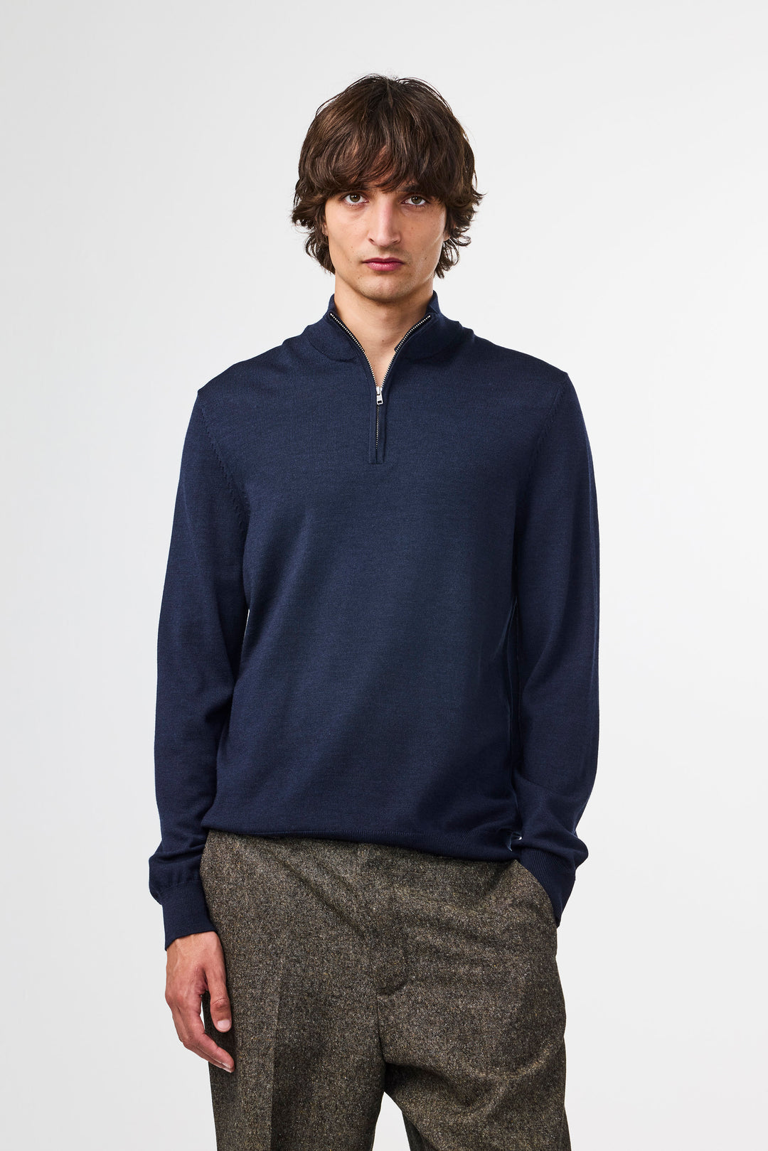 NN07 Sergio 6605 Zip Mock Sweater in Navy Multi | Buster McGee