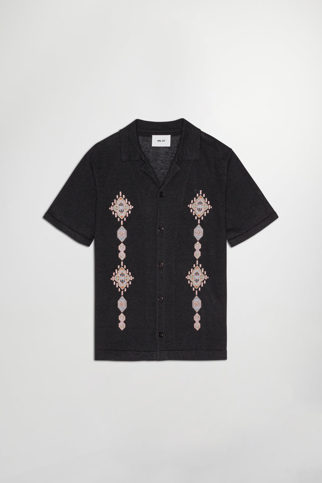 NN07 Henry SS 6565 Linen Bowling Shirt in Black | Buster McGee