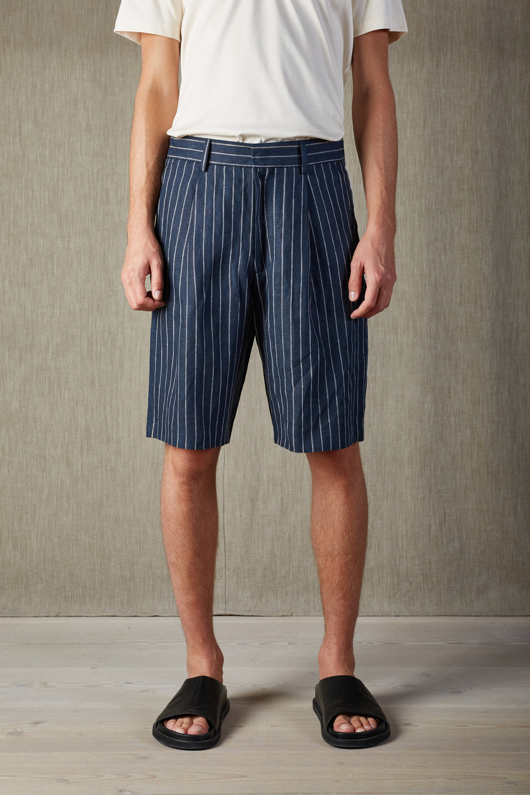 NN07 Kay 1455 Pleated Dress Shorts in Navy Stripe | Buster McGee