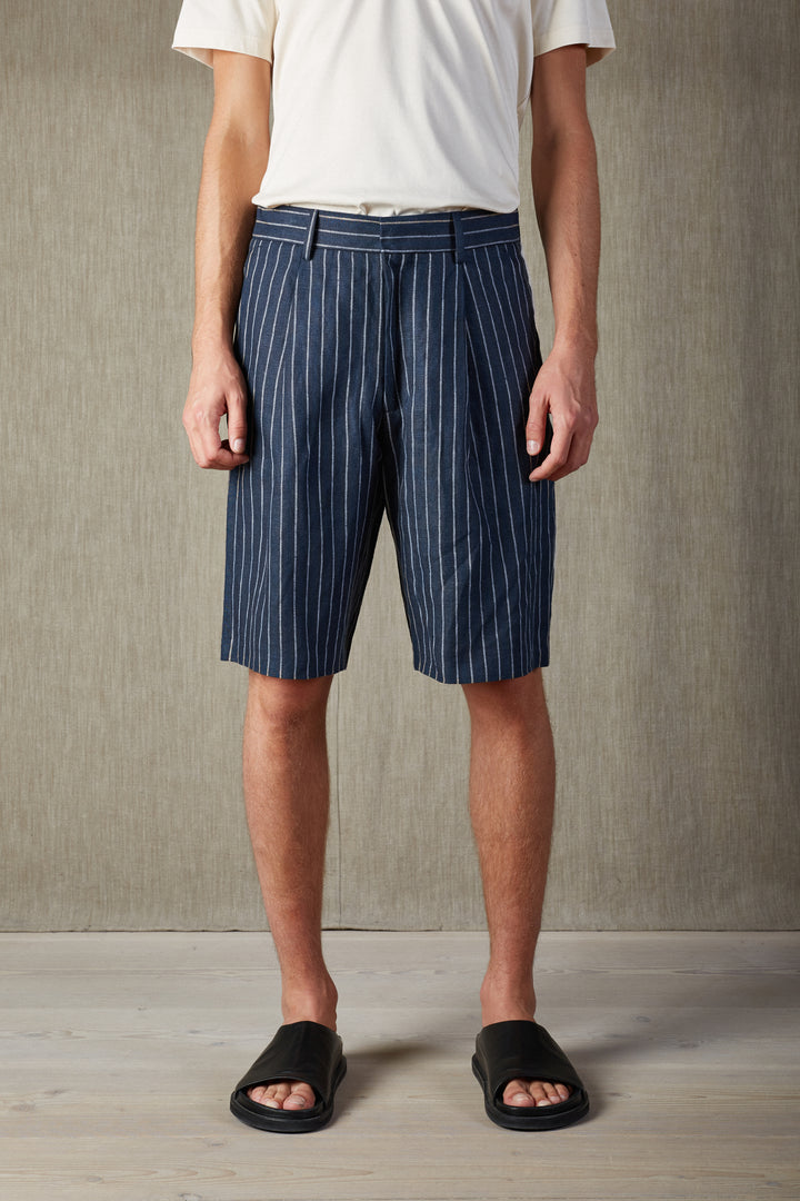 NN07 Kay 1455 Pleated Dress Shorts in Navy Stripe | Buster McGee