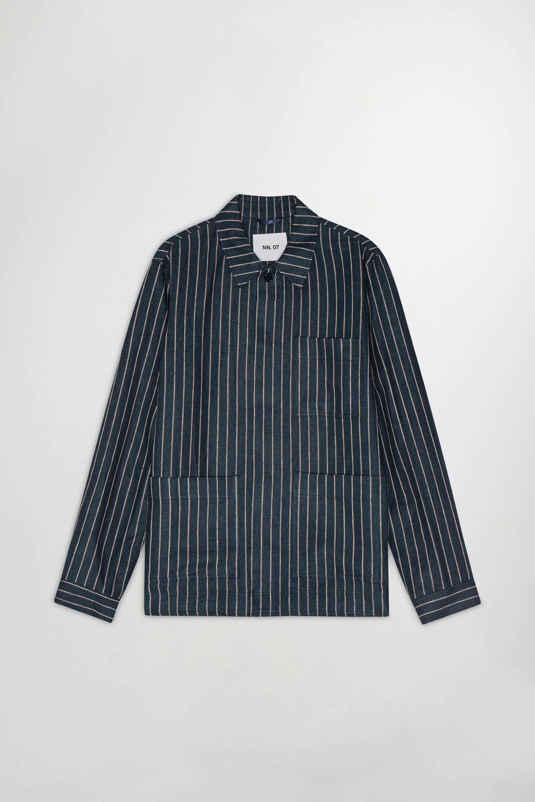 NN07 Olav 1455 Linen Overshirt in Navy Stripe | Buster McGee