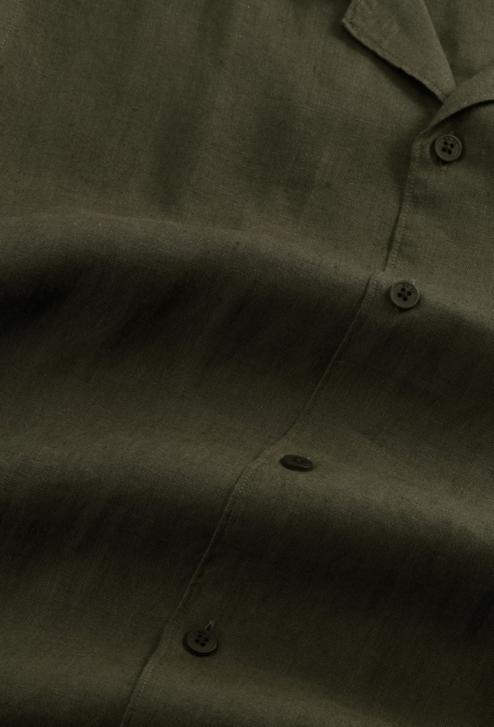 NN07 Julio SS NO PKT 5708 Linen Shirt in Croc Green