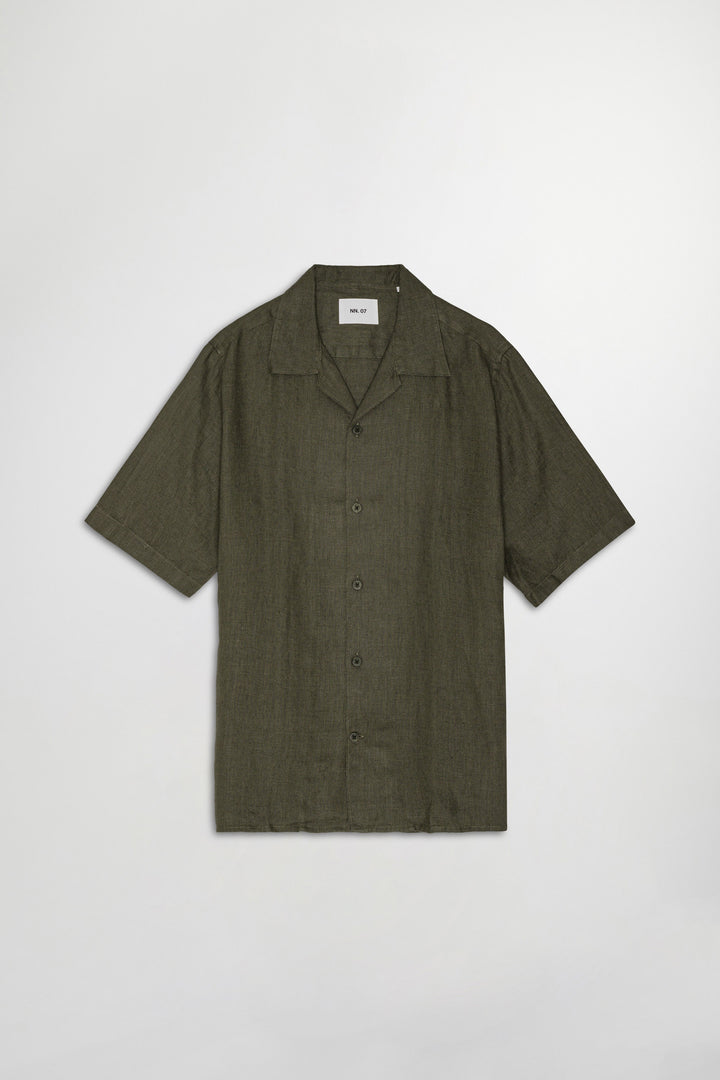 NN07 Julio SS NO PKT 5708 Linen Shirt in Croc Green | Buster McGee