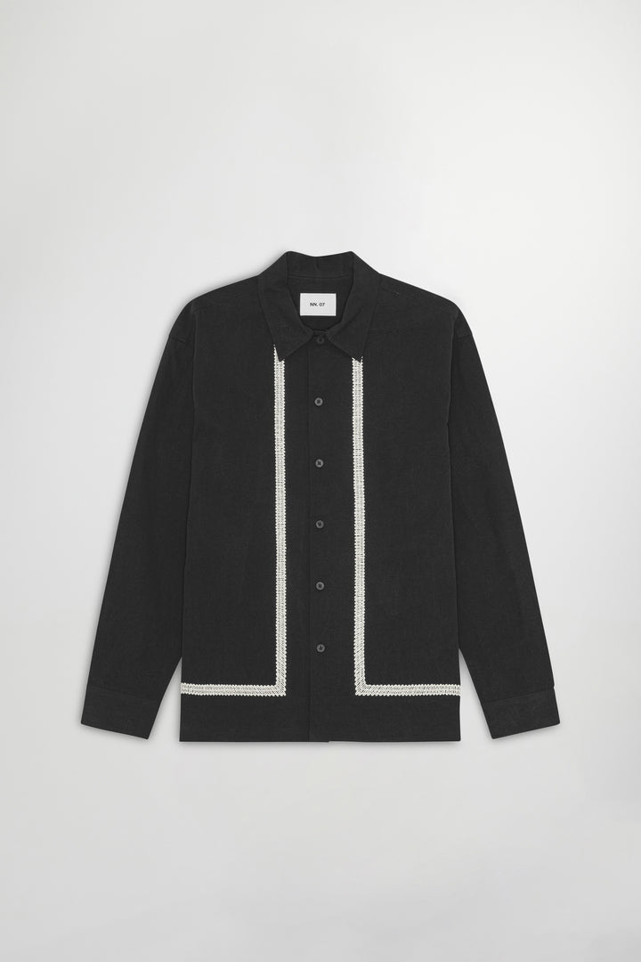 NN07 Reed 50032 Embroidered Overshirt in Black | Buster McGee