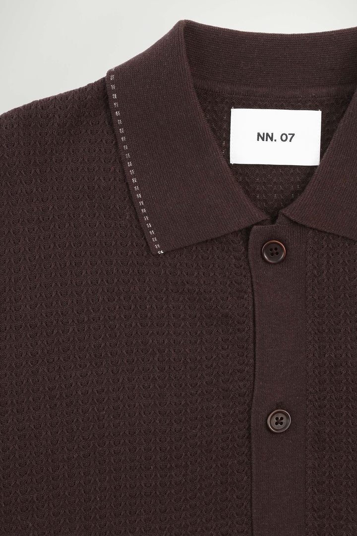 NN07 Nalo SS Knitted Polo 60039 in Deep Truffle