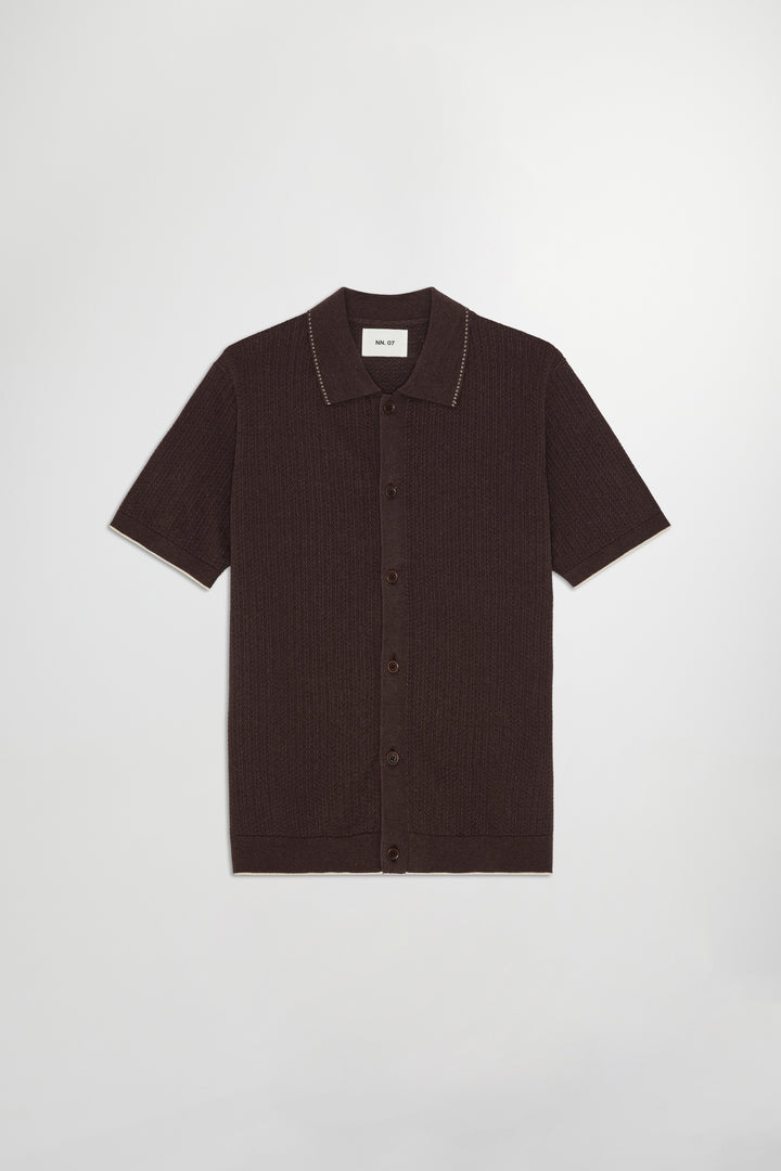 NN07 Nalo SS Knitted Polo 60039 in Deep Truffle | Buster McGee