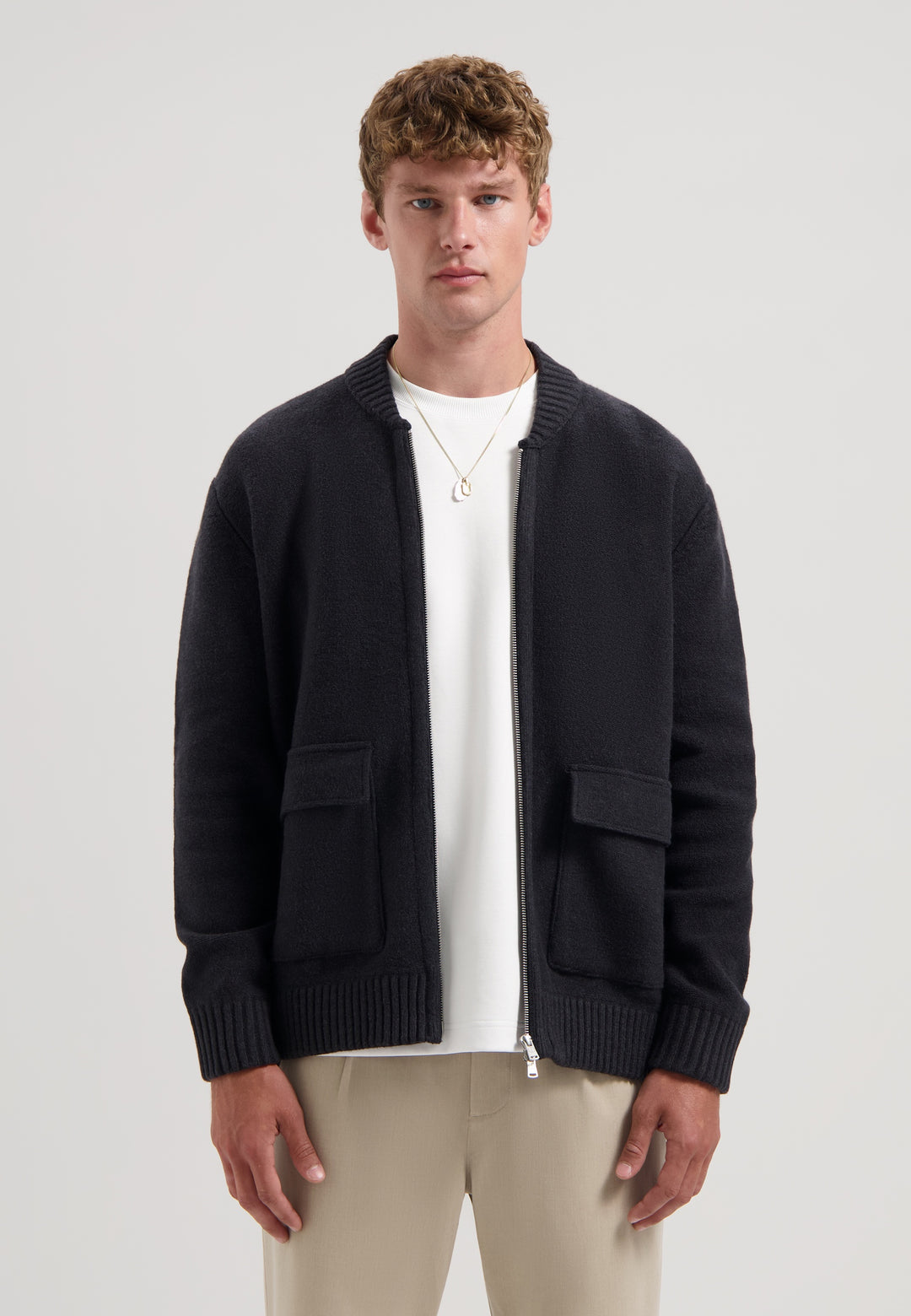 Dstrezzed Boden Knitted Bomber Jacket in Dark Grey | Buster McGee