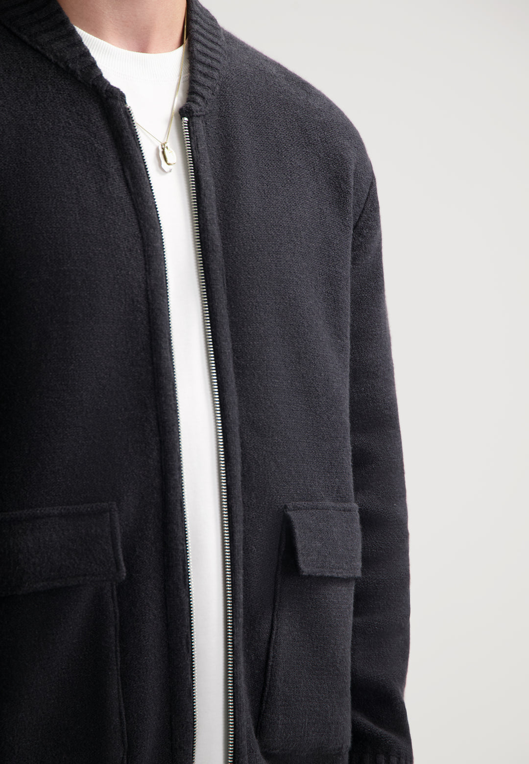 Dstrezzed Boden Knitted Bomber Jacket in Dark Grey | Buster McGee