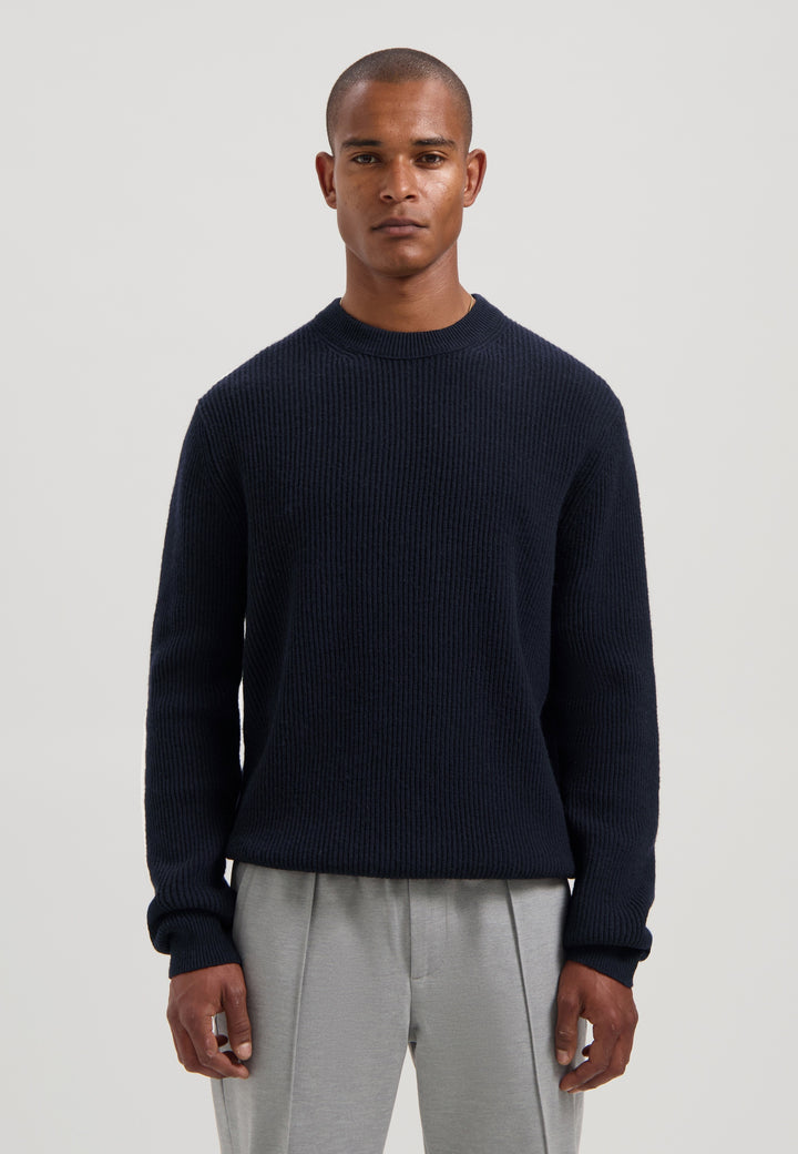 Dstrezzed Stef Rib Crewneck Knit in Dark Navy