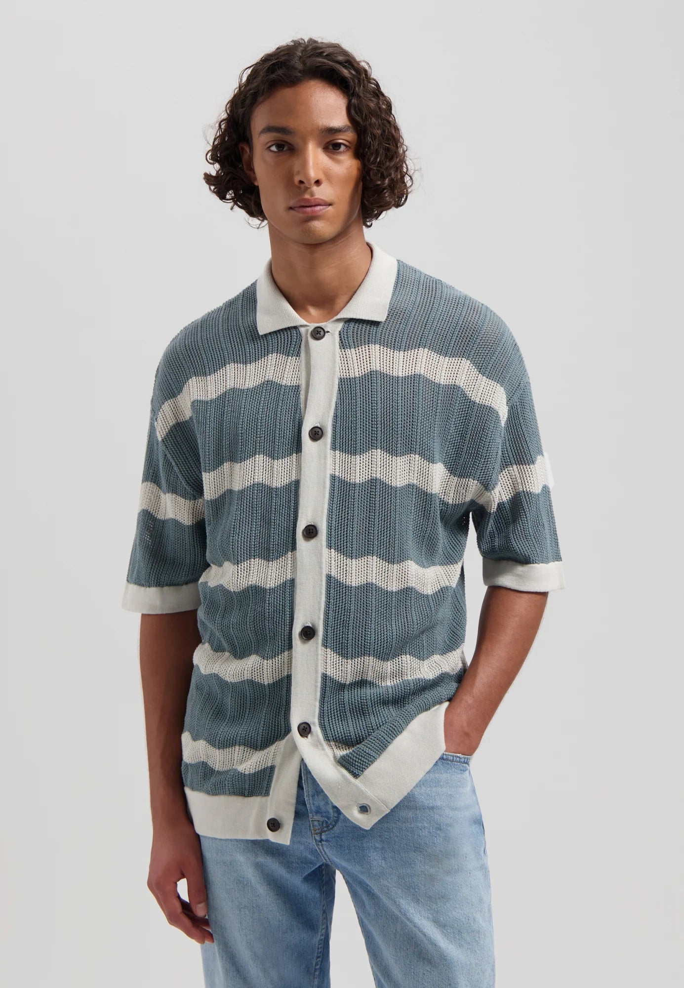 DSTREZZED Tadeo Shortsleeve  Stripe Shirt in Stormy Sea | Buster McGee