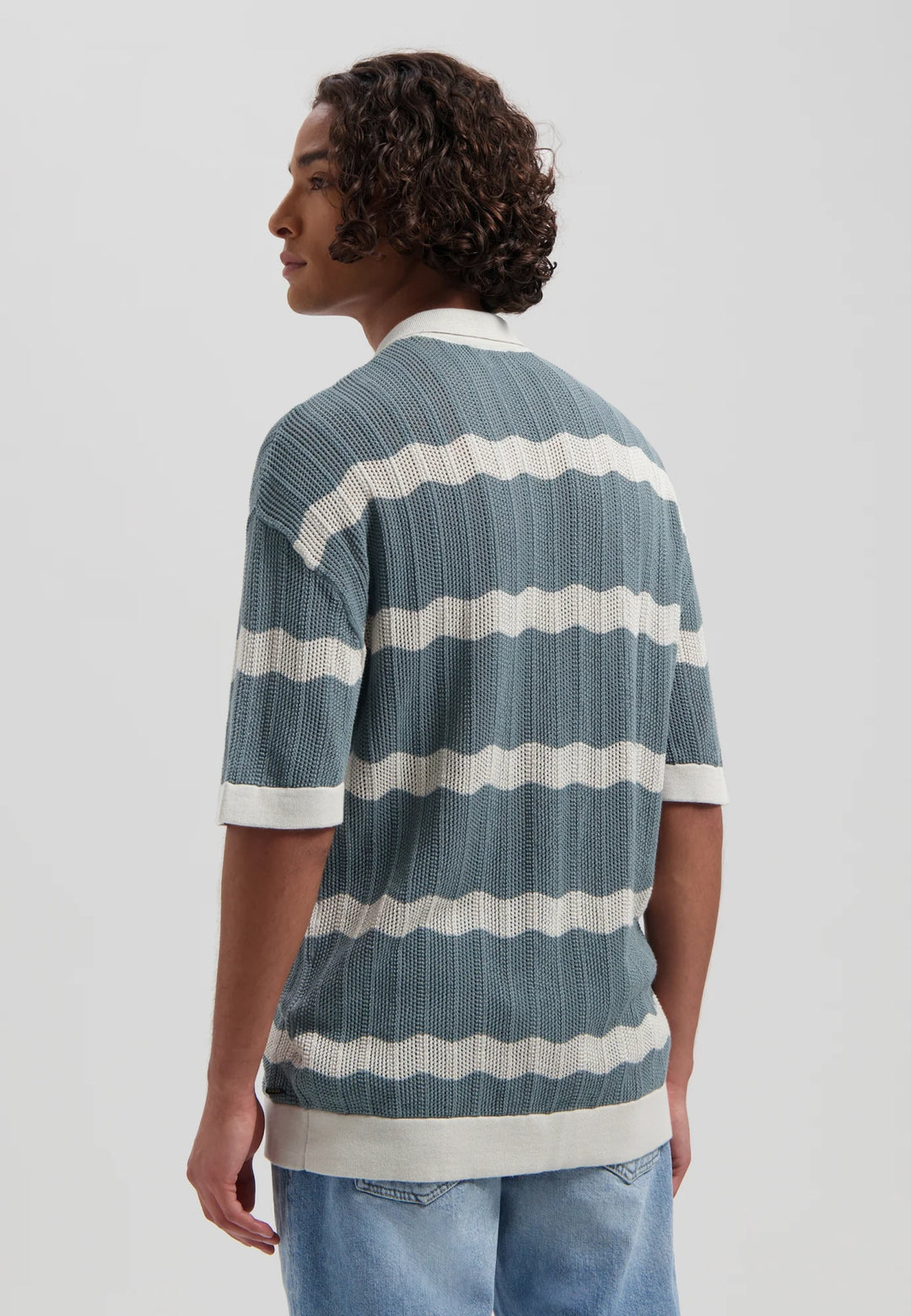 DSTREZZED Tadeo Shortsleeve  Stripe Shirt in Stormy Sea | Buster McGee