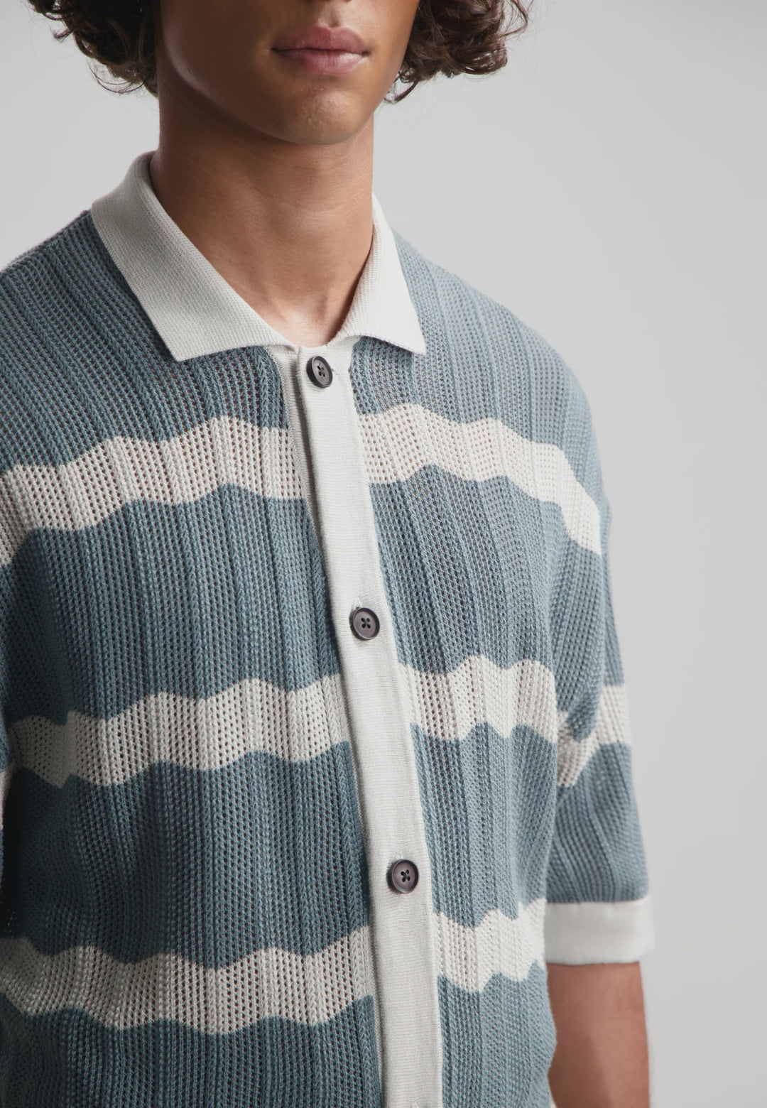 DSTREZZED Tadeo Shortsleeve  Stripe Shirt in Stormy Sea | Buster McGee