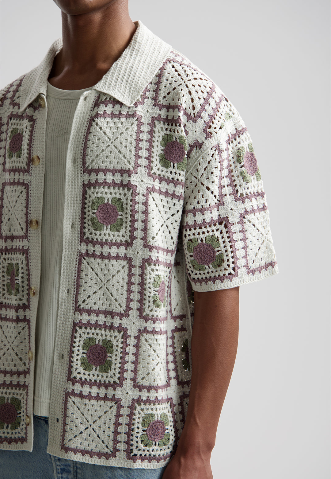 Dstrezzed Shane Crochet Shirt in Silver Birch